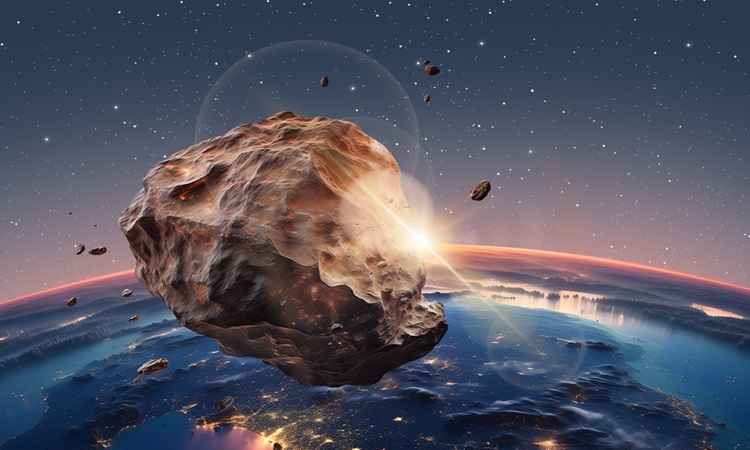 Mô phỏng một tiểu hành tinh bay gần Trái Đất. Ảnh: Universe Space Tech