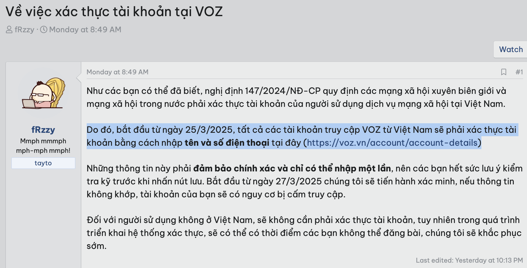 Diễn đàn VOZ “quay xe”: Không còn yêu cầu thành viên nhập CCCD, chuyển sang xác thực bằng họ tên và số điện thoại- Ảnh 1. Diễn đàn VOZ “quay xe”: Không còn yêu cầu thành viên nhập CCCD, chuyển sang xác thực bằng họ tên và số điện thoại- Ảnh 1.
